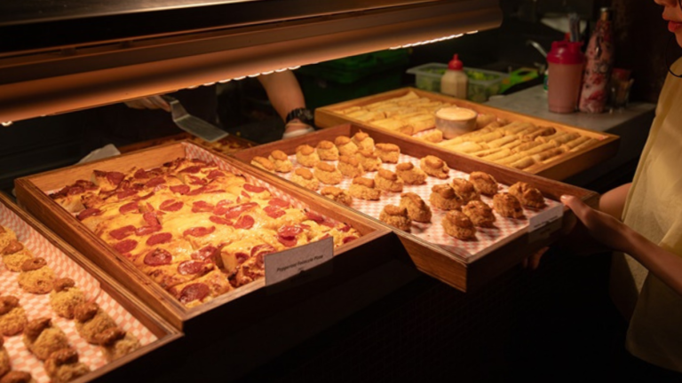 A selection of freshly prepared foods displayed on a counter inside The General Assembly, illustrating catering options for functions and events.